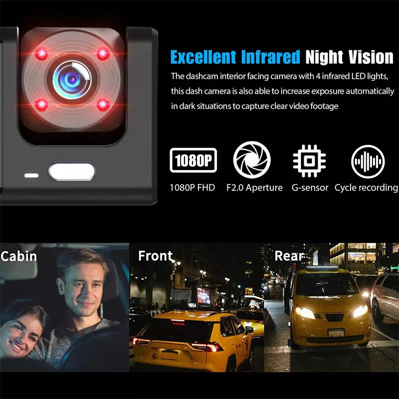 Premium 3 - Lens HD Car Dash Cam - Front, Rear & Cabin Security