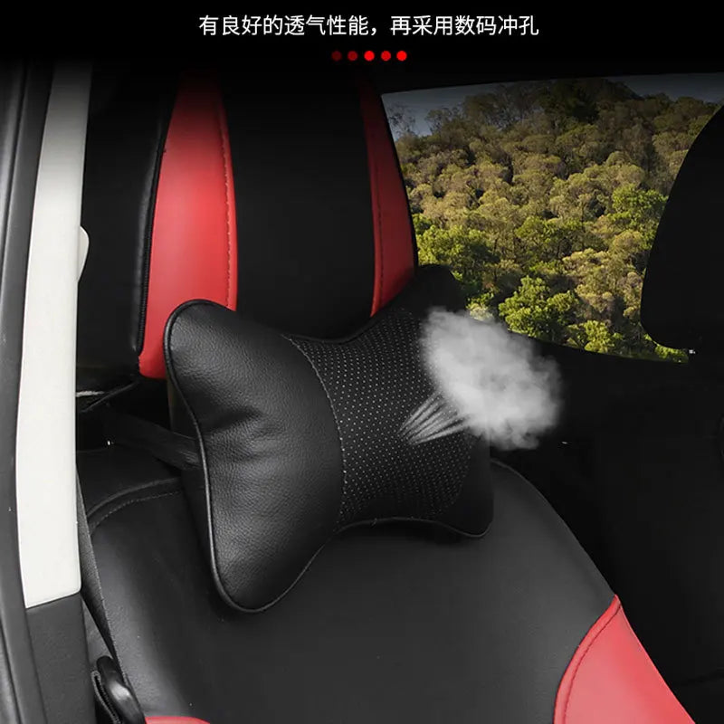Premium PU Leather Car Neck Pillow – Ergonomic Headrest Support Cushion