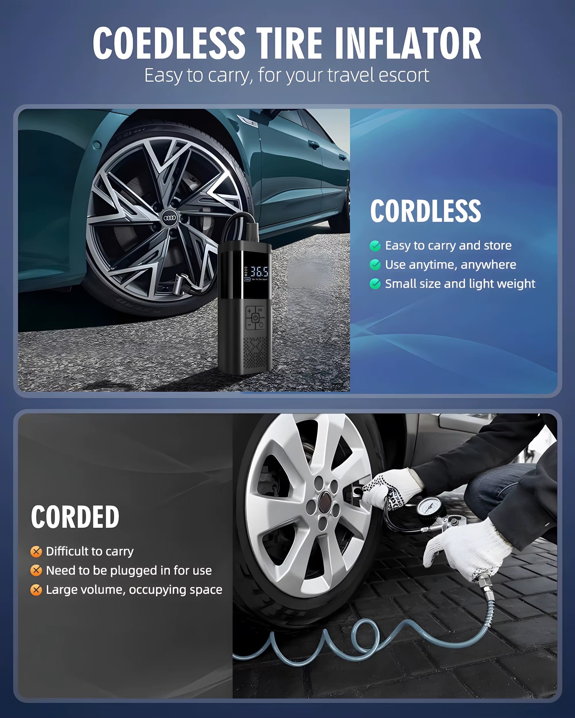 Portable Cordless Tyre Inflator | 150PSI Digital Air Pump | Car Motorcycle Bike | Australia