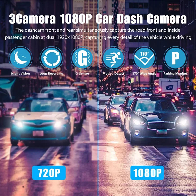 Premium 3 - Lens HD Car Dash Cam - Front, Rear & Cabin Security