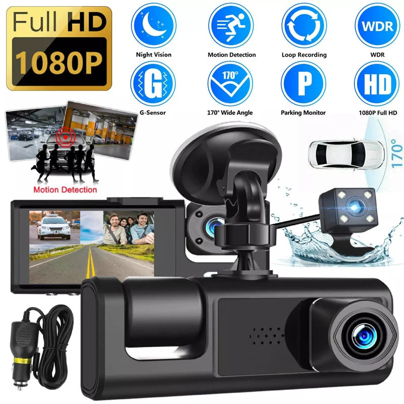 Premium 3 - Lens HD Car Dash Cam - Front, Rear & Cabin Security