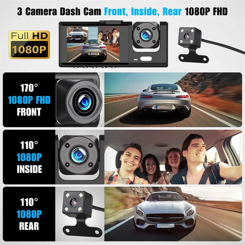 Premium 3 - Lens HD Car Dash Cam - Front, Rear & Cabin Security