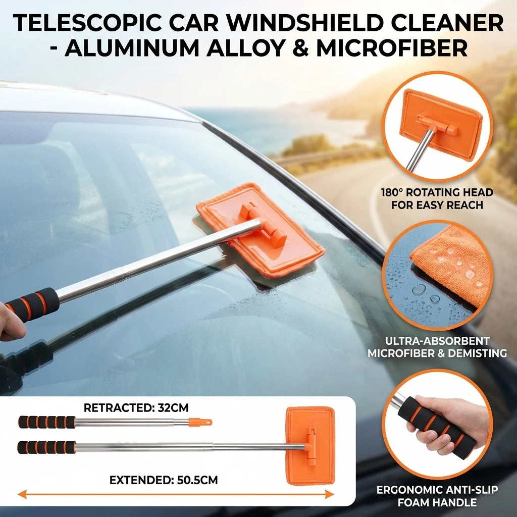Premium Extendable Windshield Cleaning Brush – Streak-Free Car Glass Cleaner