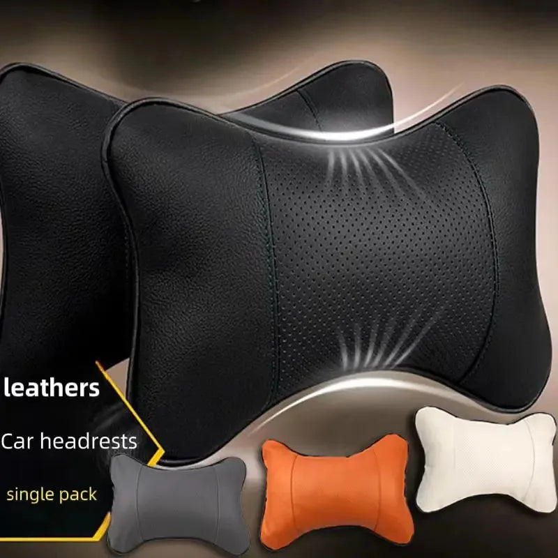 Premium PU Leather Car Neck Pillow – Ergonomic Headrest Support Cushion