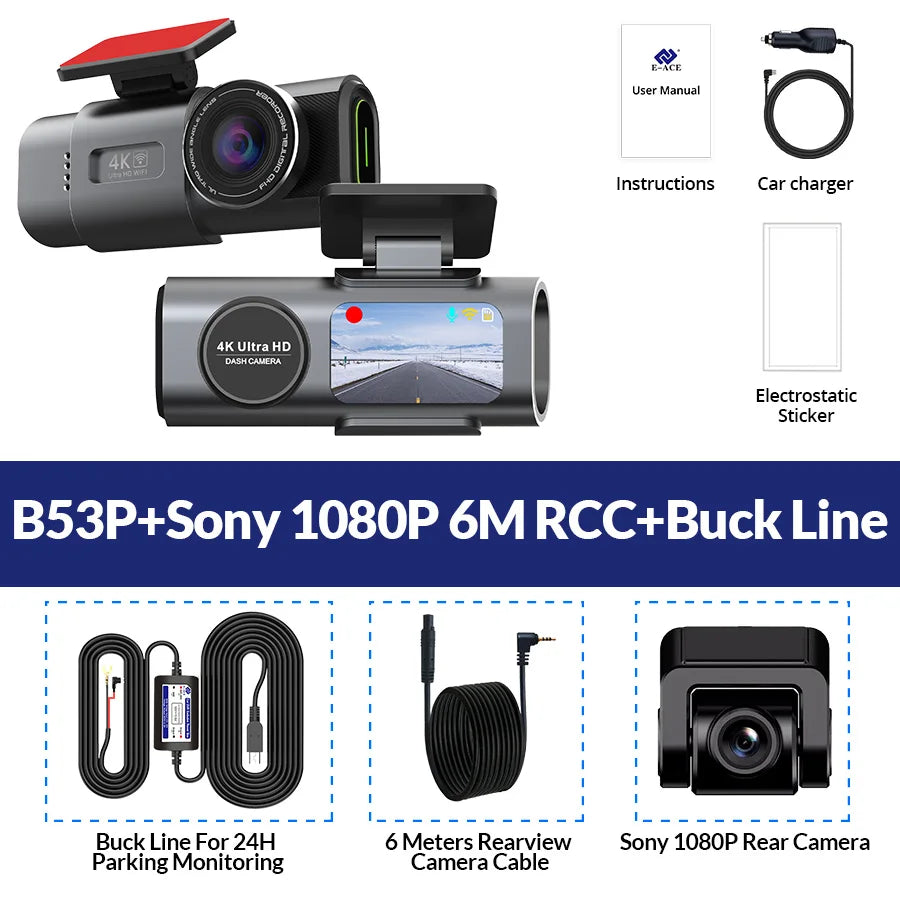 Acceo B53P 4K Dash Cam – Front & Rear Camera | 64G SD Card