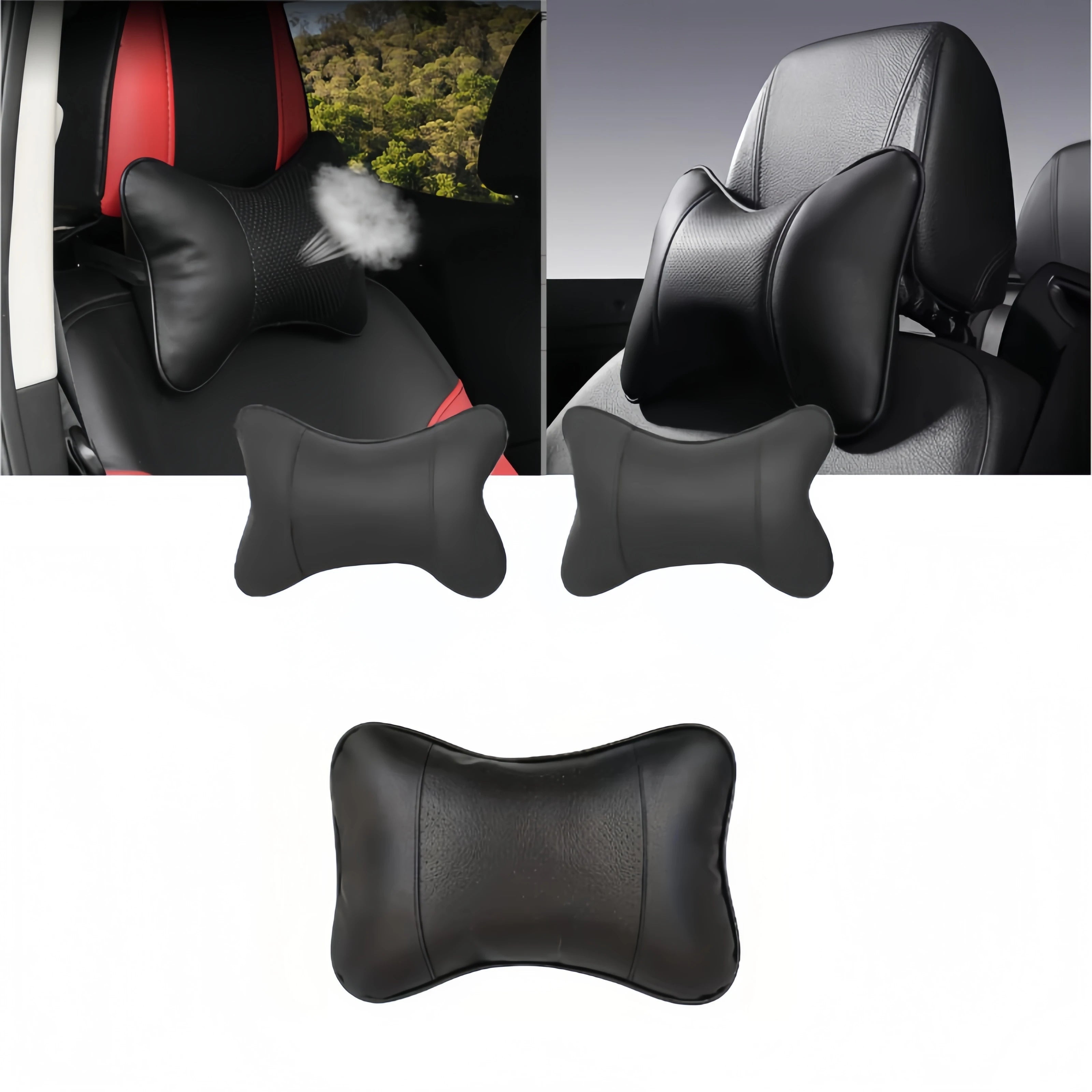 Premium PU Leather Car Neck Pillow – Ergonomic Headrest Support Cushion
