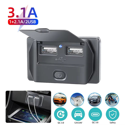 Car Charger Socket Adapter with Switch, 2-4-Ports Charging Splitter, Outlet for Bus, RV, Atv,Truck,Boat,Outlet,12V,24V, PD,QC3.0